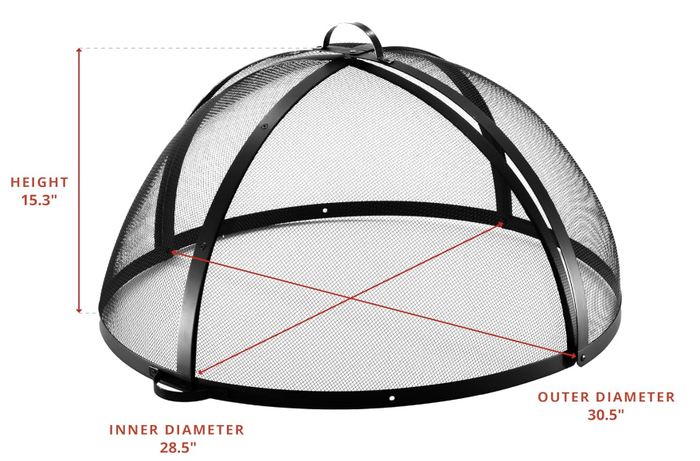 30 Inch Fire Pit Spark Screen Round Mesh Guard, Hinged to Open and Close for Easy Access