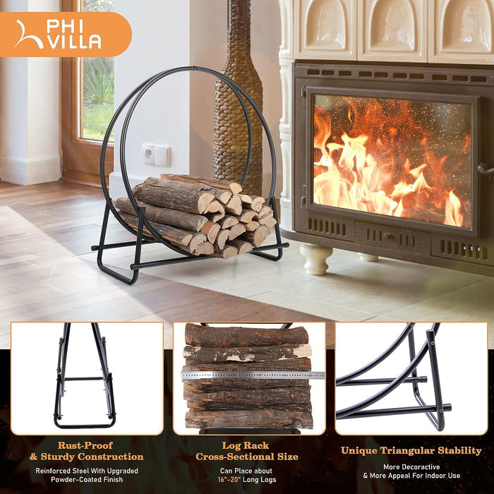 30 Inch Log Hoop Firewood Rack Curved Fireplace & Fire Pit Wood Storage Holder Wood Stove Accessories