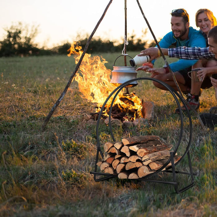 30 Inch Log Hoop Firewood Rack Curved Fireplace & Fire Pit Wood Storage Holder Wood Stove Accessories