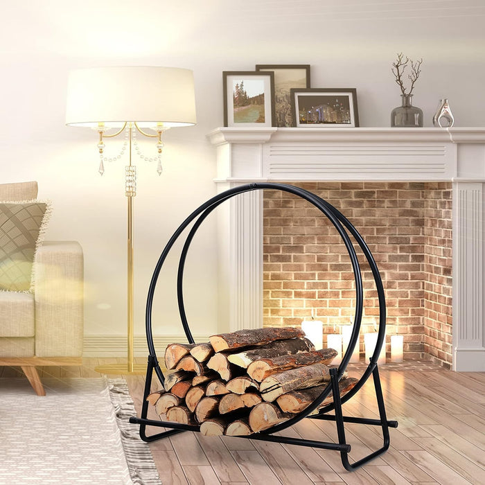 30 Inch Log Hoop Firewood Rack Curved Fireplace & Fire Pit Wood Storage Holder Wood Stove Accessories