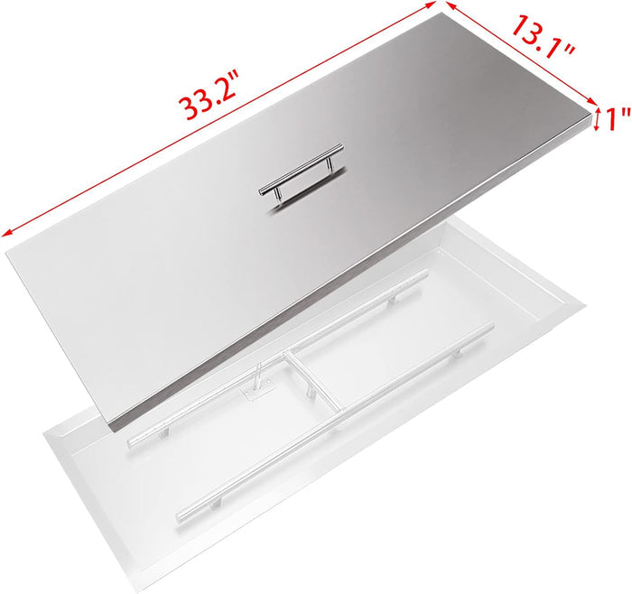 33" x 13" Rectangular Fire Pit Burner Pan Lid Cover Fits 30 x 10 Inch Drop-in Fire Pit Burner Pan