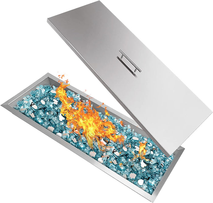 33" x 13" Rectangular Fire Pit Burner Pan Lid Cover Fits 30 x 10 Inch Drop-in Fire Pit Burner Pan
