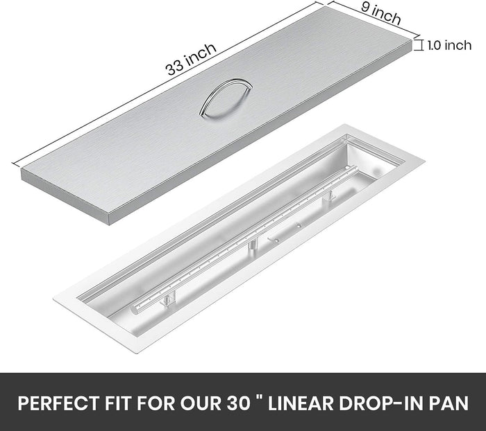 33" x 9" Rectangular Fire Pit Burner Pan Lid Cover Fits 30 x 6 Inch Drop-in Fire Pit Burner Pan