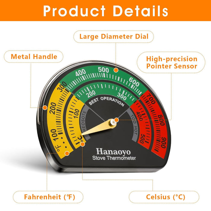 3.34 in Dia Stove Meter Magnetic Thermometer for Wood Burning Stove, Gas Stoves, Pellet Stove etc