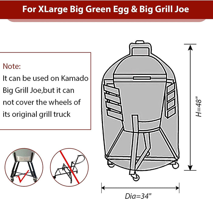 34 Inch Dia Full Cover for XLarge Big Green Egg Kamado, Big Grill Joe Ceramic Grills