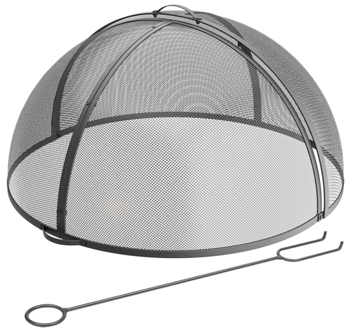 36 Inch Round Fire Pit Spark Screen Cover , Heavy-Duty Mesh Guard with Handle and Poker, Easy-Opening