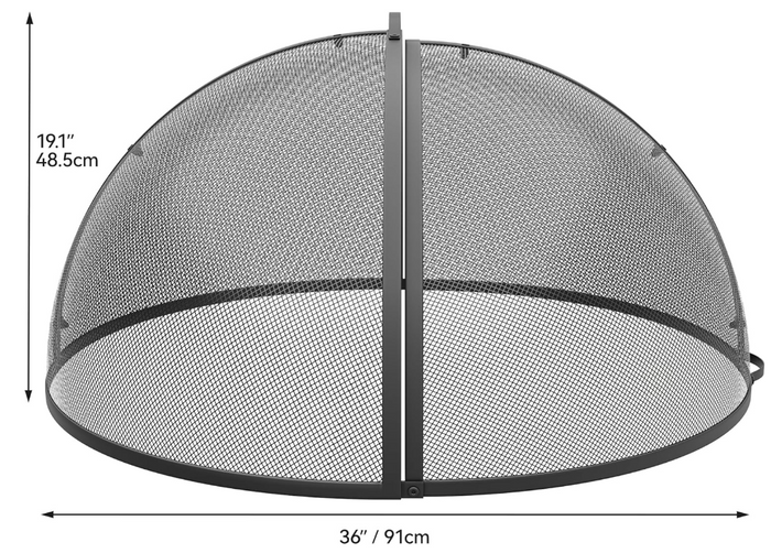 36 Inch Round Fire Pit Spark Screen Cover , Heavy-Duty Mesh Guard with Handle and Poker, Easy-Opening