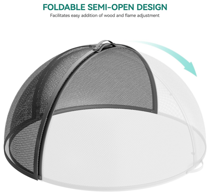 36 Inch Round Fire Pit Spark Screen Cover , Heavy-Duty Mesh Guard with Handle and Poker, Easy-Opening