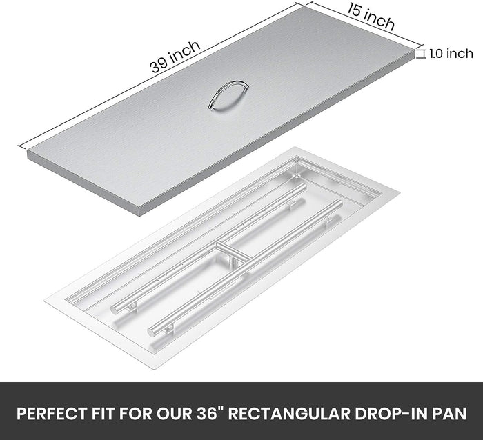 39" x 15" Rectangular Fire Pit Burner Pan Lid Cover Fits 36 x12 Inch Drop-in Fire Pit Burner Pan