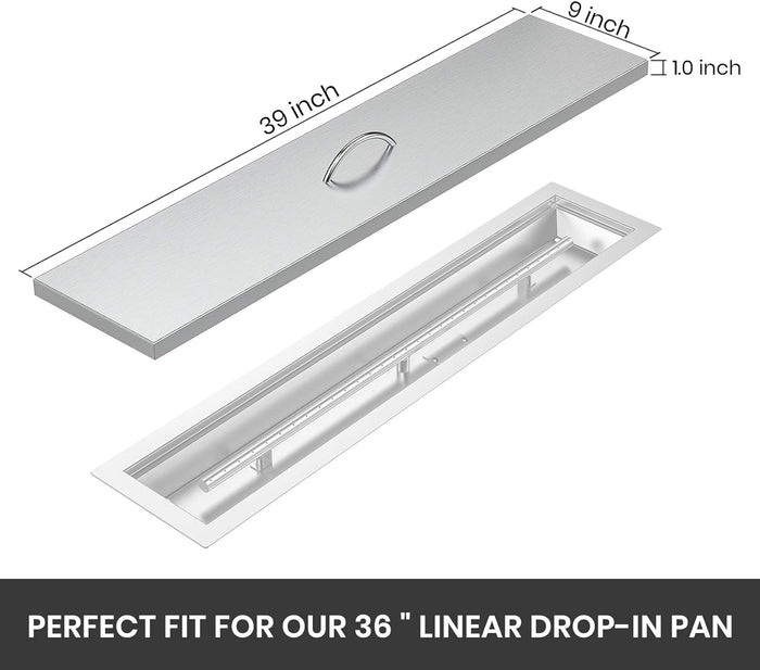 39"L x 9"W Rectangular Fire Pit Burner Pan Lid Cover Fits 36" x 6" Inch Drop-in Fire Pit Burner Pan