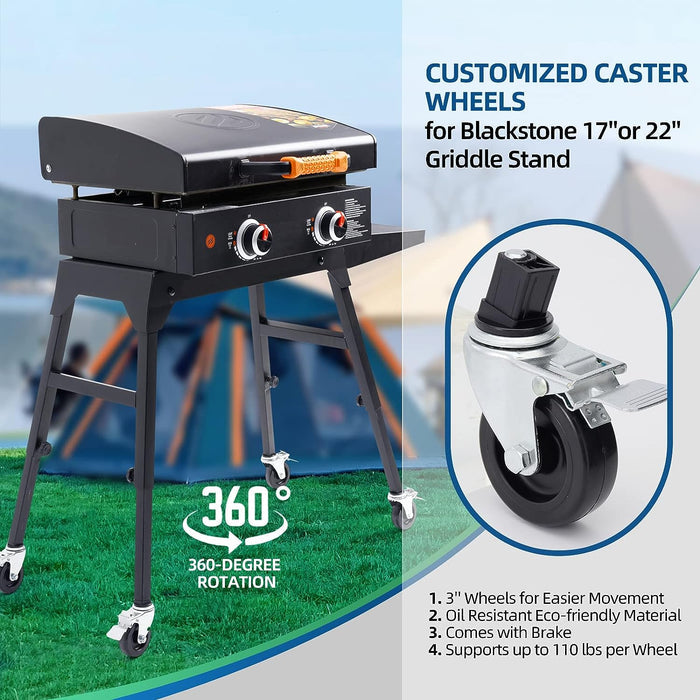 4 Pcs 3" Caster Wheels for Blackstone 17" & 22" Table Top Griddle Stand, 360 Degree Silky Swivel
