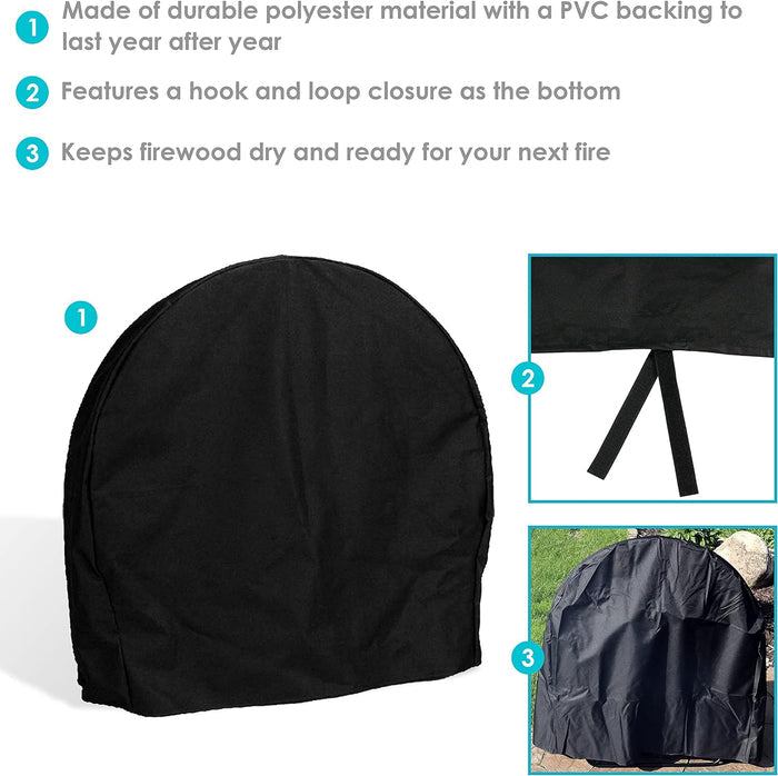 40-Inch Black Firewood Log Hoop Cover Heavy-Duty Outdoor Weather-Resistant Polyester with PVC Backing