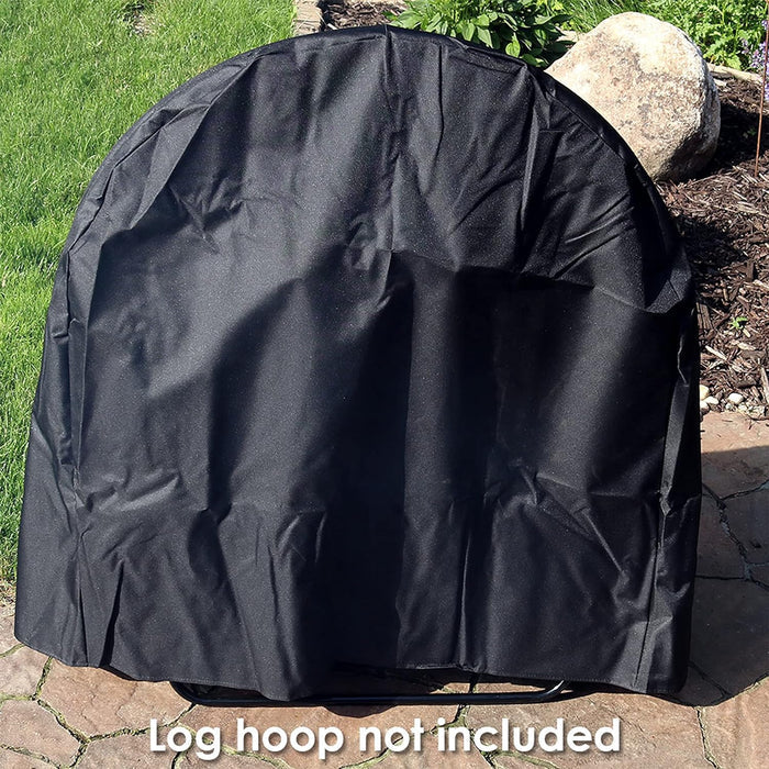48-Inch Black Firewood Log Hoop Cover Heavy-Duty Outdoor Weather-Resistant Polyester with PVC Backing