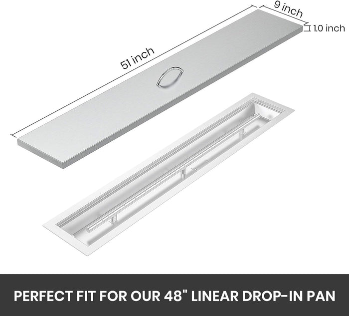 51"L x 9"W Rectangular Fire Pit Burner Pan Lid Cover Fits 48" x 6" Inch Drop-in Fire Pit Burner Pan