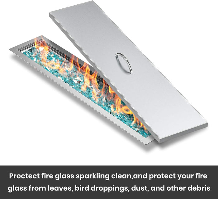 51"L x 9"W Rectangular Fire Pit Burner Pan Lid Cover Fits 48" x 6" Inch Drop-in Fire Pit Burner Pan