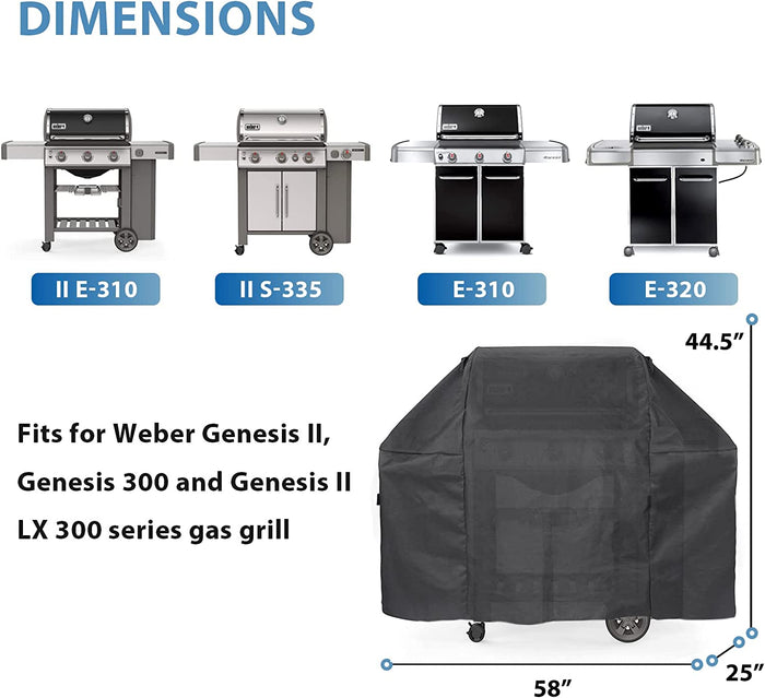 58'' Premium Grill Cover 7130 for Weber Genesis II, Genesis 3 Burner Grills and Spirit 300 Series with Side Knobs Grills