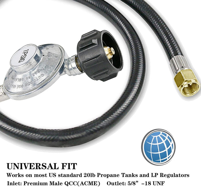 5FT 1 lb to 20 lb Universal BBQ Gas Grill Propane Regulator Hose Adapter, LP Gas Regulator for QCC1/Type 1 Propane Tank Conversion Kit