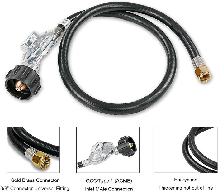 5FT 1 lb to 20 lb Universal BBQ Gas Grill Propane Regulator Hose Adapter, LP Gas Regulator for QCC1/Type 1 Propane Tank Conversion Kit