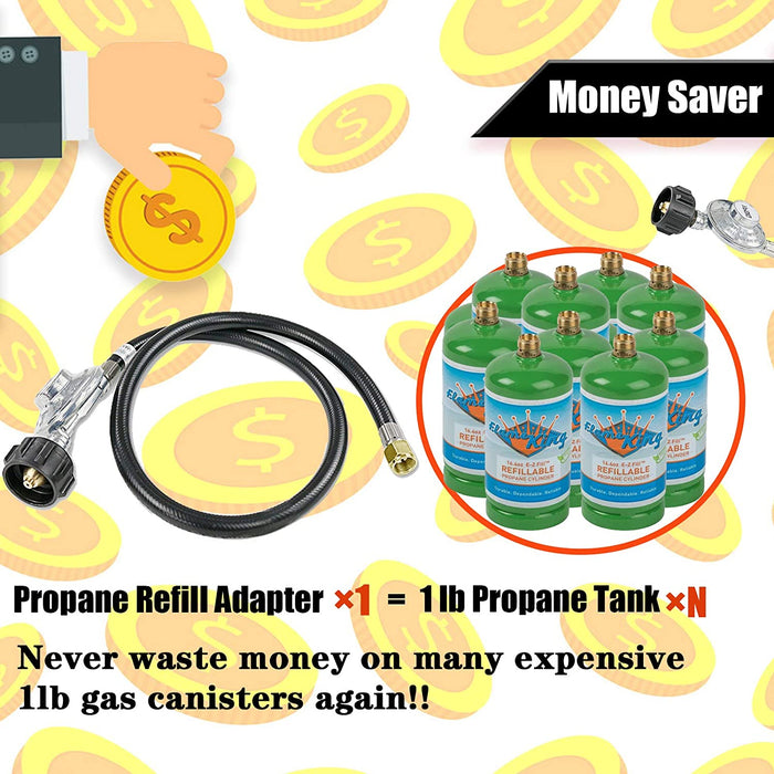 5FT 1 lb to 20 lb Universal BBQ Gas Grill Propane Regulator Hose Adapter, LP Gas Regulator for QCC1/Type 1 Propane Tank Conversion Kit