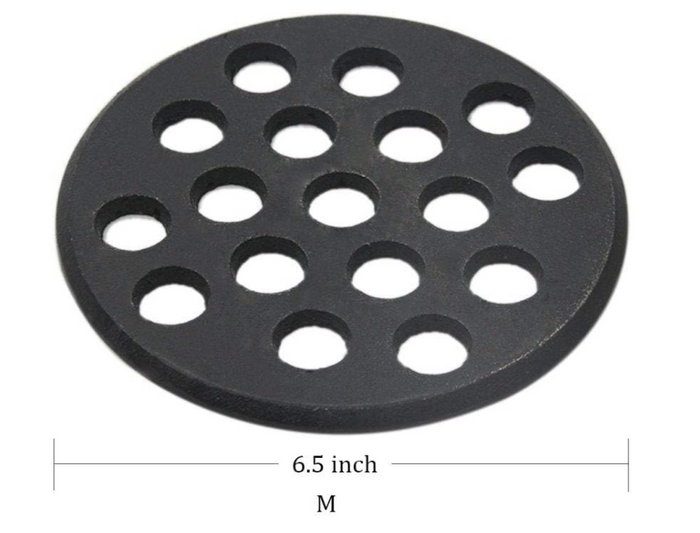 6.5" Round Cast Iron Bottom Fire Grate for S/Mini/Medium Big Green Egg Kamado Grill, BBQ High Heat Charcoal Plate