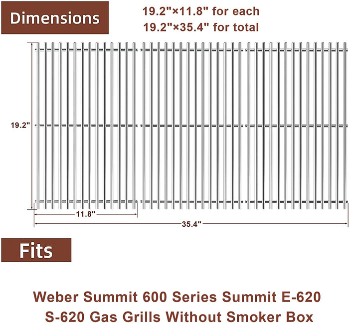 9mm Cooking Grates for Weber Summit E-620, S-620 Gas Grills Without Smoker Box