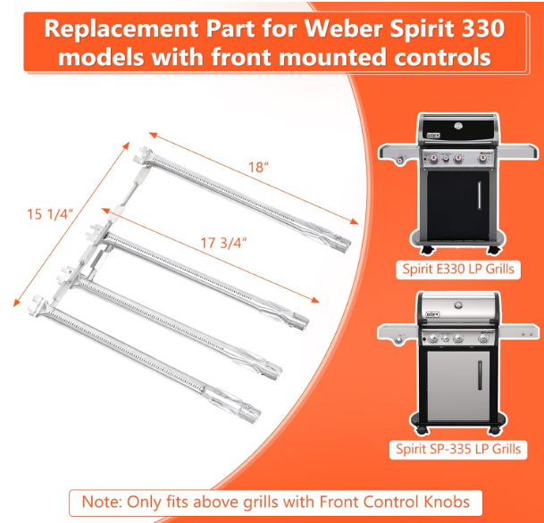 68948 Burner Tubes Kit for Weber Spirit 3 Burner 330, 335 Grills, Gas BBQ Grills Replacement Parts