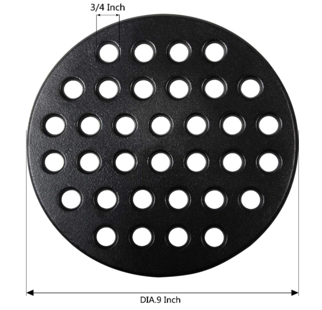 9" Round Cast Iron Bottom Fire Grate for Large Big Green Egg, BBQ High Heat Charcoal Plate (L)