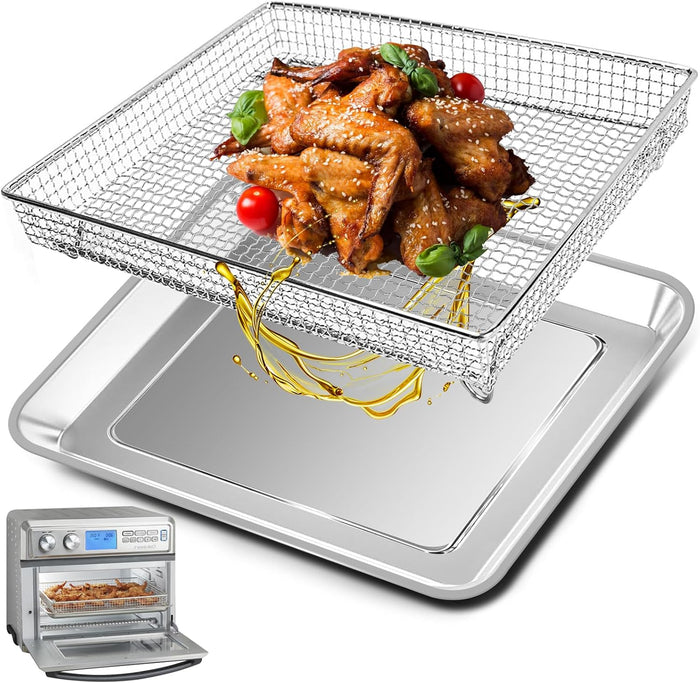 Air Fryer Basket Tray for Cuisinart TOA-95 Toaster Air Fryer Convection Oven, 14.5x11.6" Non-stick Mesh Air Fryer Stainless Steel Basket Wire Rack