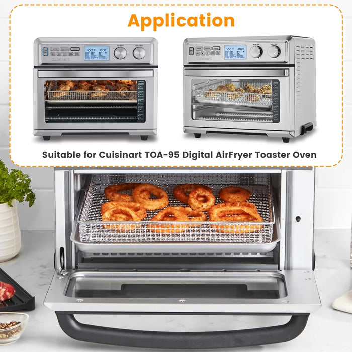 Air Fryer Basket Tray for Cuisinart TOA-95 Toaster Air Fryer Convection Oven, 14.5x11.6" Non-stick Mesh Air Fryer Stainless Steel Basket Wire Rack