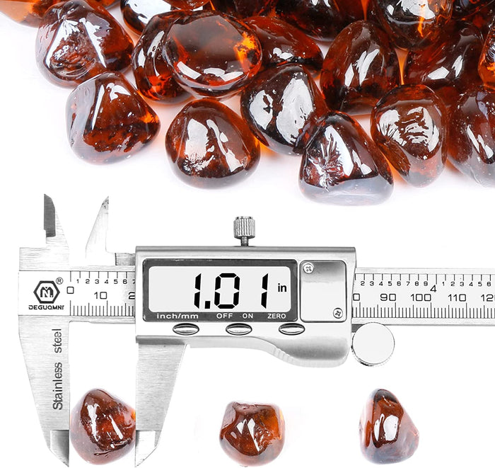 1'' High Luster Reflective Tempered Amber Fire Glass Diamonds Rock for Fire Pit, Fireplace, 10 LBS Kit