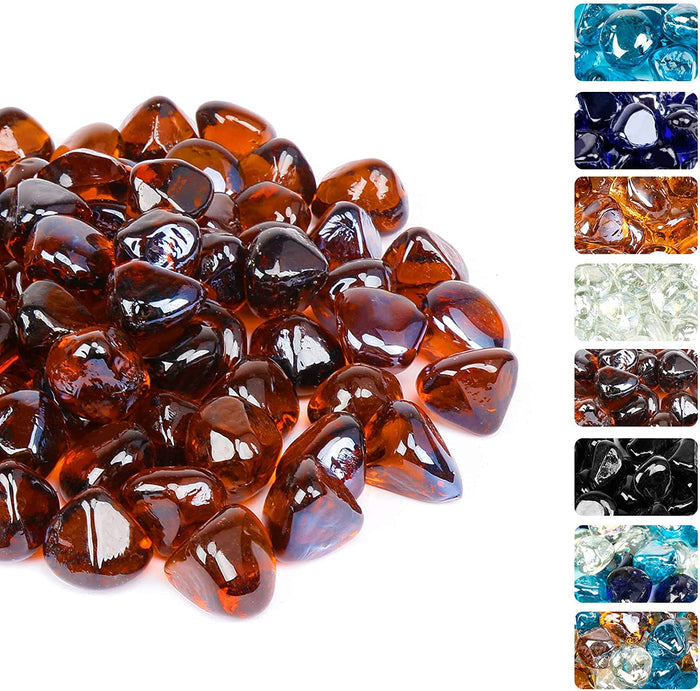 1'' High Luster Reflective Tempered Amber Fire Glass Diamonds Rock for Fire Pit, Fireplace, 10 LBS Kit