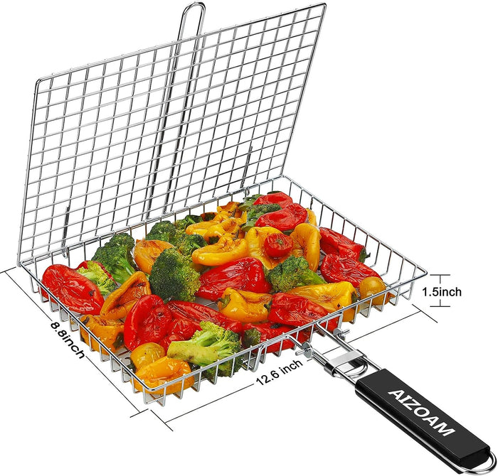 BBQ Grill Fish Basket Stainless Steel Grill Accessories Fits All Grills and Somkers, BBQ Accessories