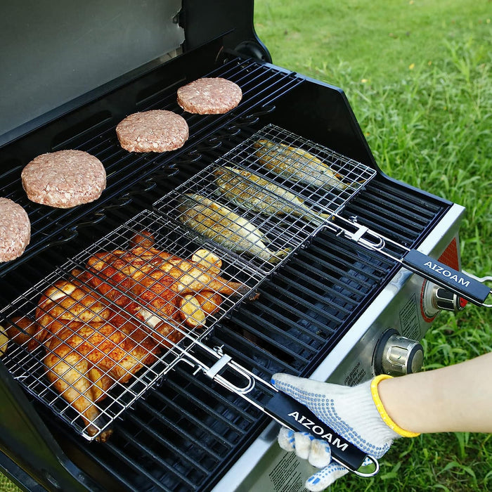 BBQ Grill Fish Basket Stainless Steel Grill Accessories Fits All Grills and Somkers, BBQ Accessories