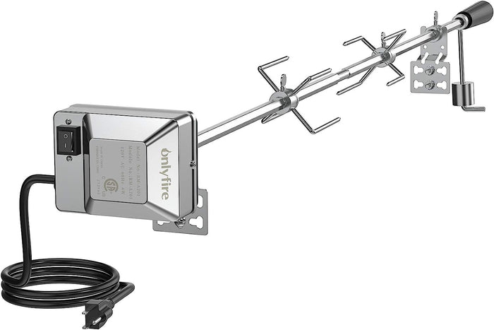 BBQ Grill Rotisserie Kit with 110V Electric Motor for most 4-6 Burner Gas Grills