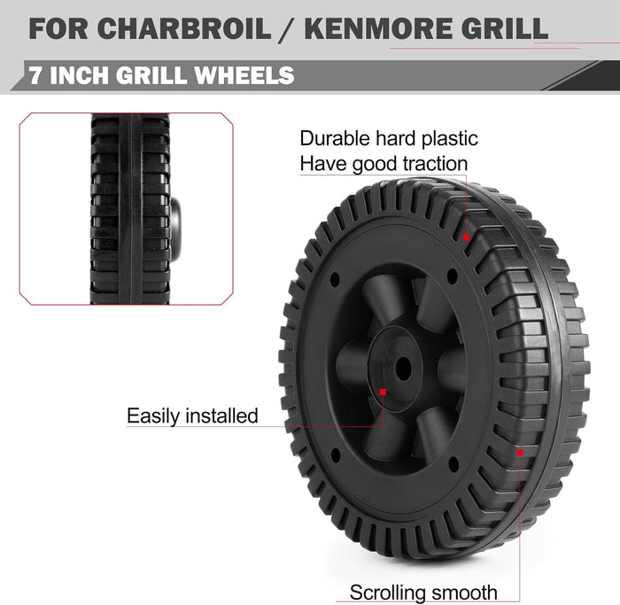BBQ Grill Wheels fit for Char-Broil Gas Grills, 2 Pack Replacement Parts for G206-0025-W1