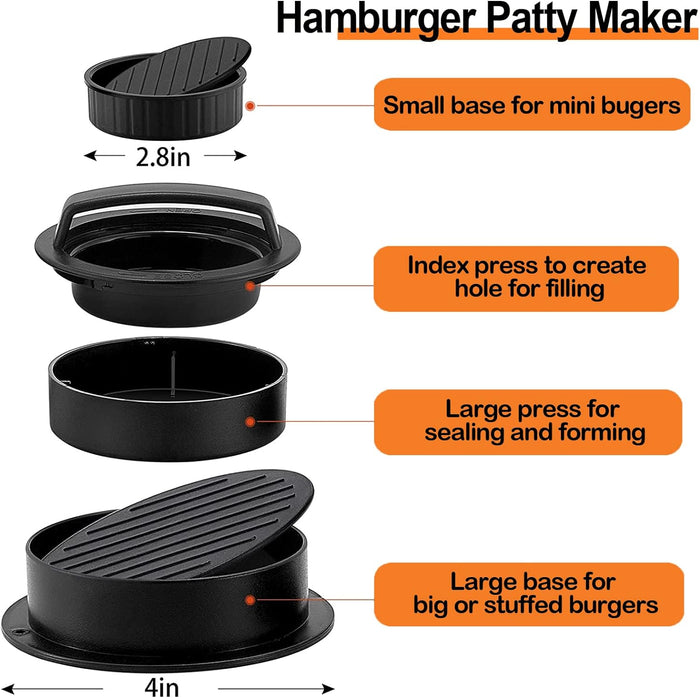 Burger Press Tool, Patty Maker, 12'' Melting Dome Wooden Salt and Pepper Grinder for Griddle Flat Top