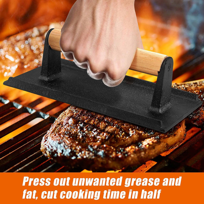 Burger Press Tool, Patty Maker, 12'' Melting Dome Wooden Salt and Pepper Grinder for Griddle Flat Top