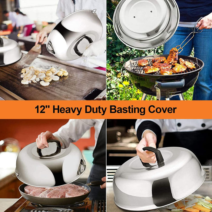 Burger Press Tool, Patty Maker, 12'' Melting Dome Wooden Salt and Pepper Grinder for Griddle Flat Top