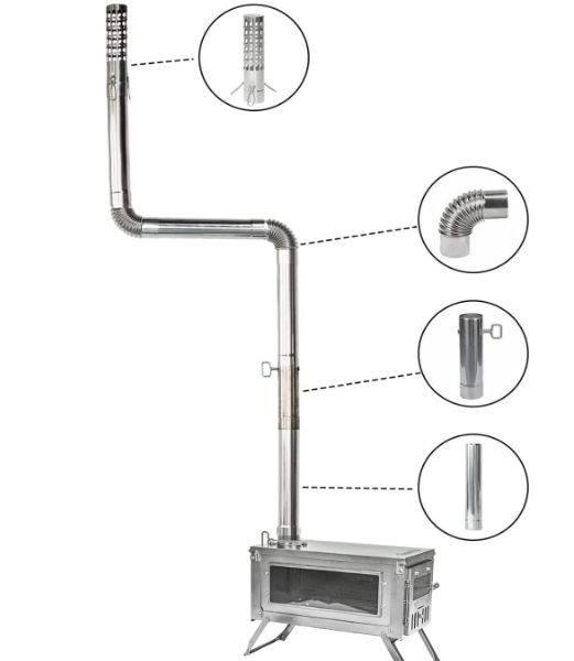 Camp Stove Pipe Stainless Steel Flue Extension 4 Sections of Straight Chimney 2.36"/6cm x 12.6"/32cm
