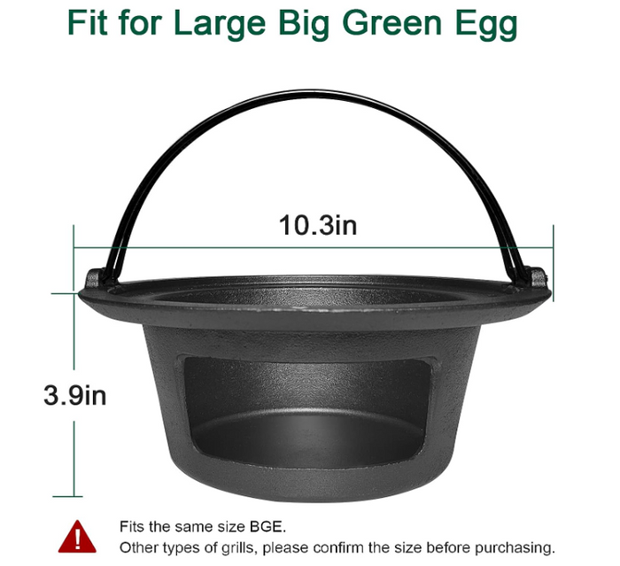 Cast Iron Ash Can with Handle, Ash Pot Pan Charcoal Ash Basket Fits for Large Big Green Egg, Kamado
