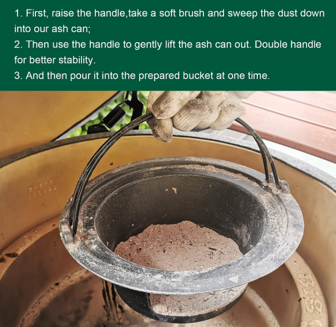 Cast Iron Ash Can with Handle, Ash Pot Pan Charcoal Ash Basket Fits for Large Big Green Egg, Kamado