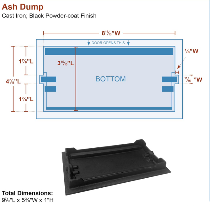Cast Iron Ash Dump Cover, Fireplace Ash Dump Door, Clean Ash and Debris Without a Mess, 9.5"L x 5.5"W