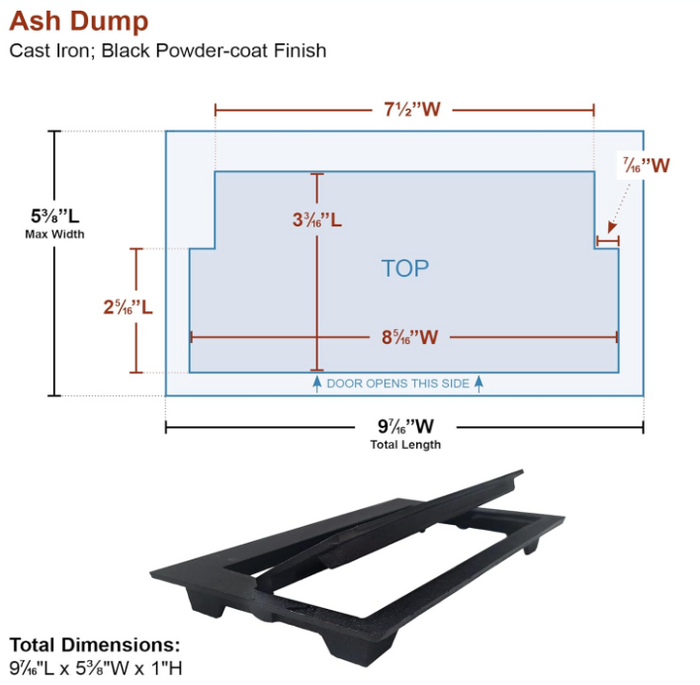 Cast Iron Ash Dump Cover, Fireplace Ash Dump Door, Clean Ash and Debris Without a Mess, 9.5"L x 5.5"W