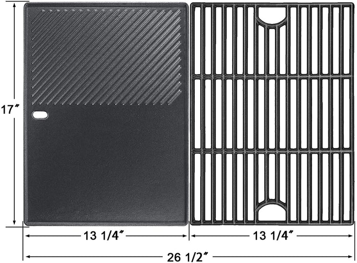 BBQ Grate + Griddle Plate Kit 17" x 26 1/2" for Nexgrill 720-0697, 720-0888, 720-0830H etc