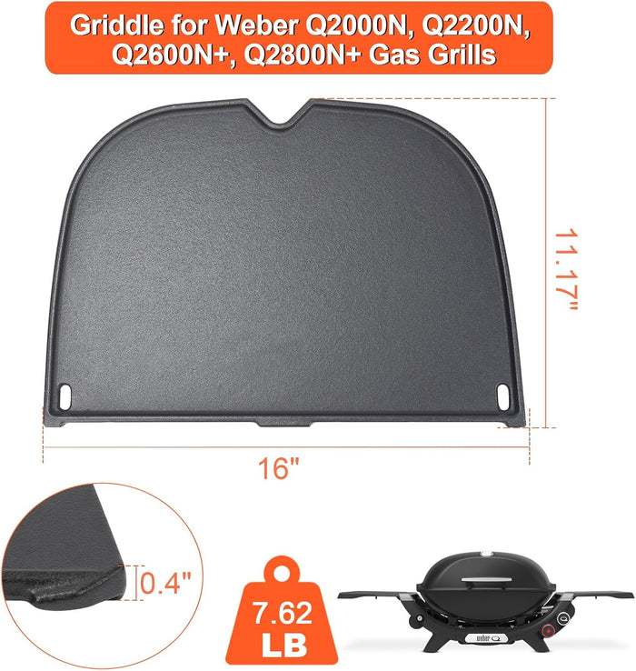 Cast Iron Grill Griddle for Weber Q2000N+, Q2200N+, Q2600N+, Q 2800N+ Gas Grills