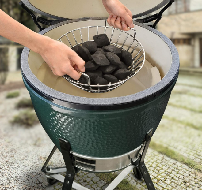 Charcoal Ash Basket Stainless Steel Charcoal Holder with Handles for Medium Big Green Egg Kamado Grill