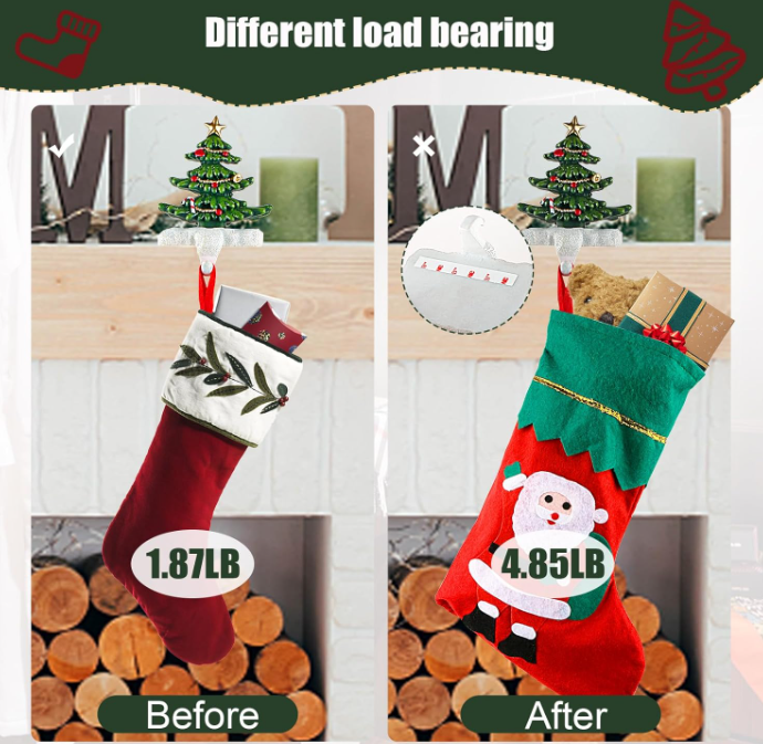 Christmas Stocking Holder for Fireplace Mantel Decoration, Resin Tree Stocking Hook Hanger Split Design