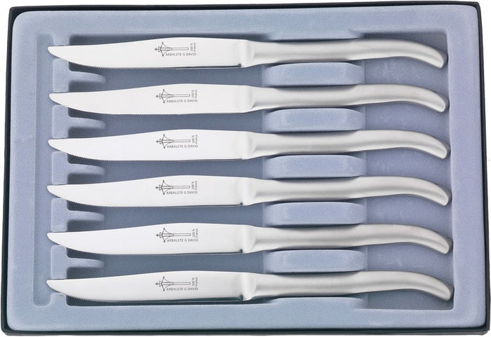 Coffret 6 couteaux table monobloc Laguiole Arbalète G.DAVID 23cm inox microdentés
