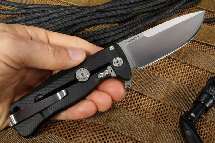 Couteau pliant LionSteel SR22 manche alu 10cm pic brise-vitre - Noir