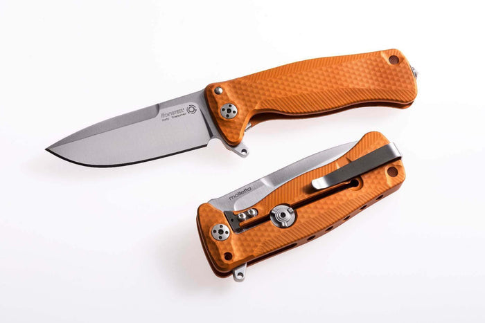 Couteau pliant LionSteel SR22 manche alu 10cm pic brise-vitre - Orange